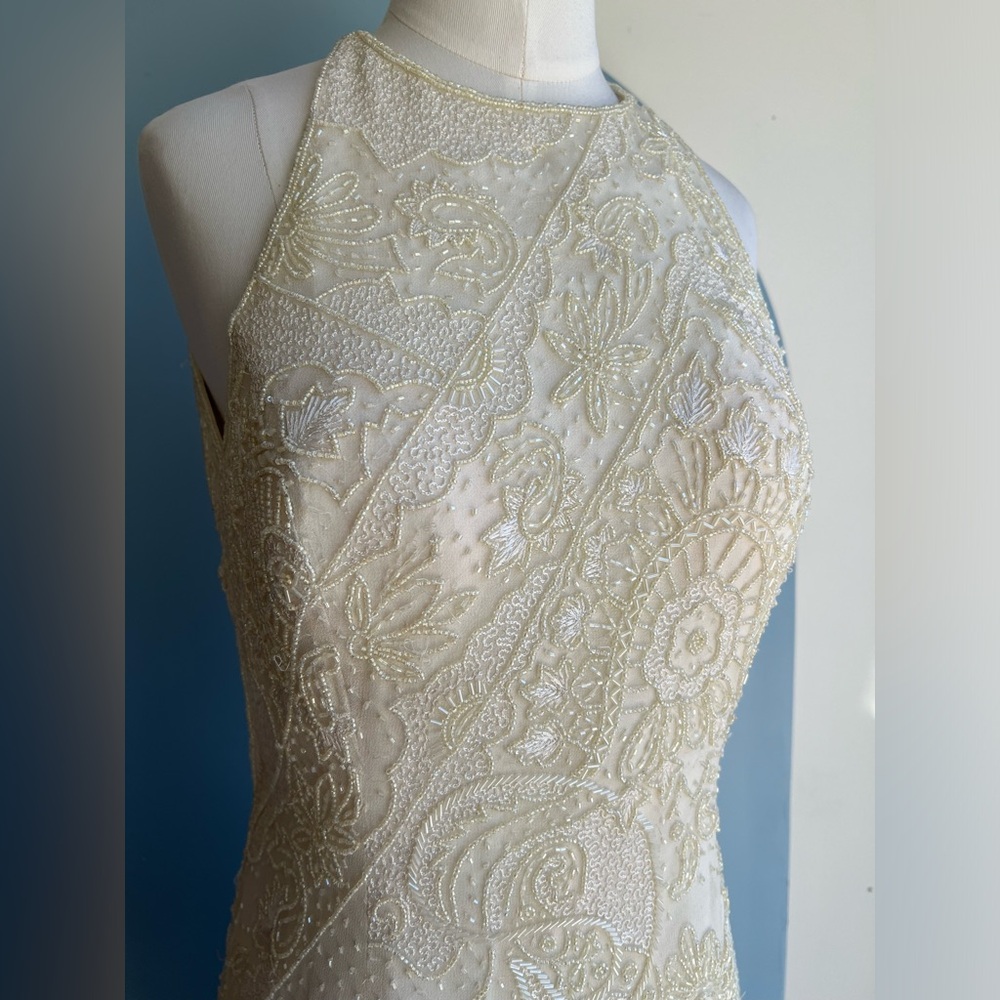 Vintage beaded cream gown with two slits